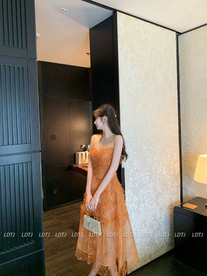 LDTJ Haute Couture 23 Autumn and Winter New Heavy Industry Crochet Lace See-through Mesh Dress Slim Beading Tube Top Dress for Women