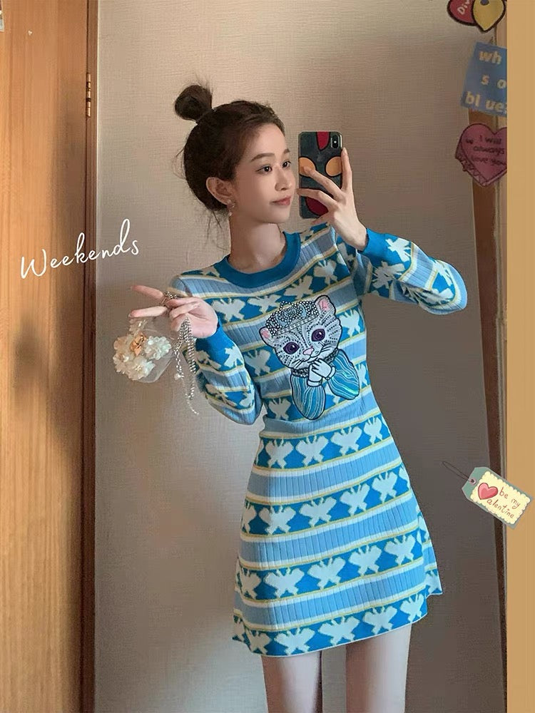 MUEL Original ◆ Casual long-sleeved dress for women in early spring 2023 new style for small people, age-reducing waist and slimming skirt T3492