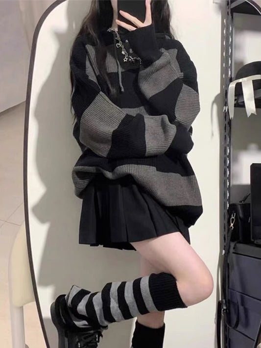 Lazy style loose coat knitted top women's sweater mid-length retro Japanese style winter 2023 new style early and early autumn