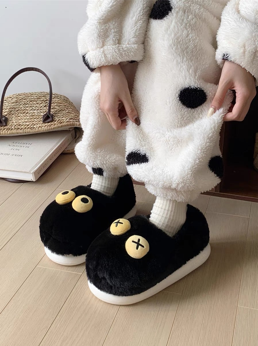 Thin strips of plush funny and cute cotton slippers for couples winter home use bags and warm men and women cartoon cotton shoes