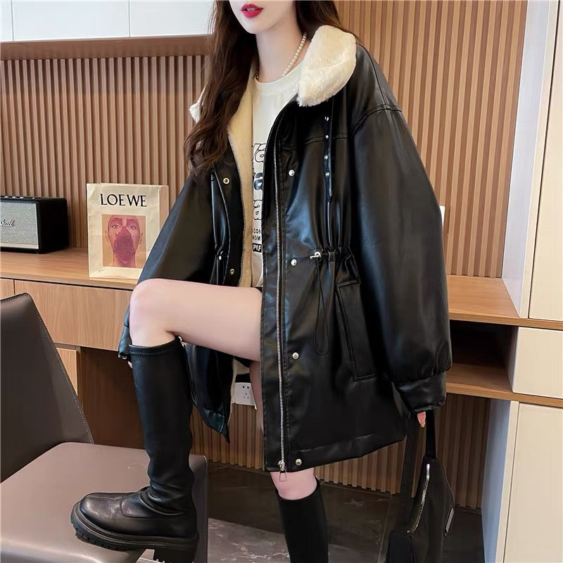 Designed lining plush thickened jacket for women 2023 new autumn and winter fashionable foreign style loose Korean style top (S0514)