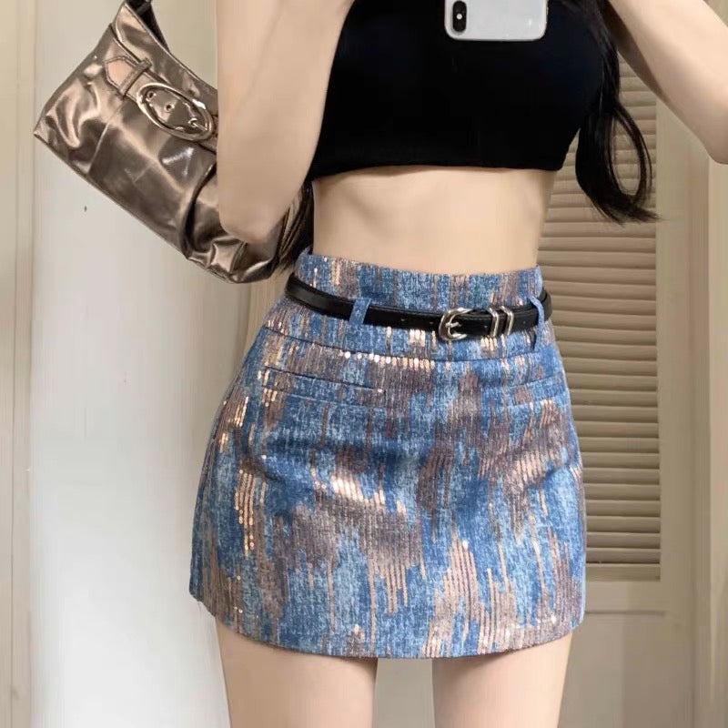 Retro small high-waisted denim skirt women's summer design sense niche slim slim all-match a-line short skirt