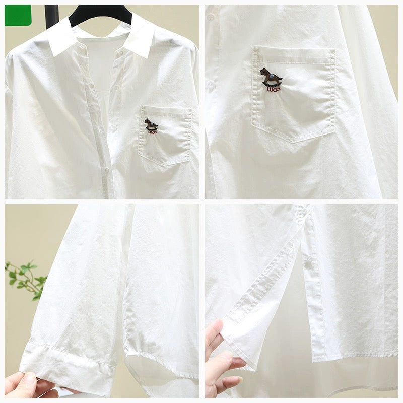 Embroidered white shirt women's sun protection jacket 2024 spring and summer new Korean version loose casual shirt long-sleeved chic top