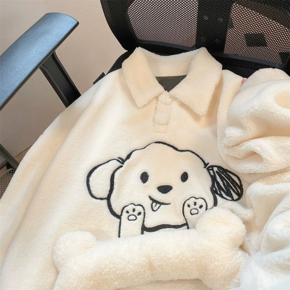Milky style small cute dog polo collar sweater men and women autumn and winter lamb plush thickened age-reducing top