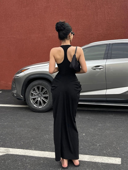 Jingye Hot Girl V-neck halter sleeveless dress female summer new high waist slim fit pleated temperament hip skirt