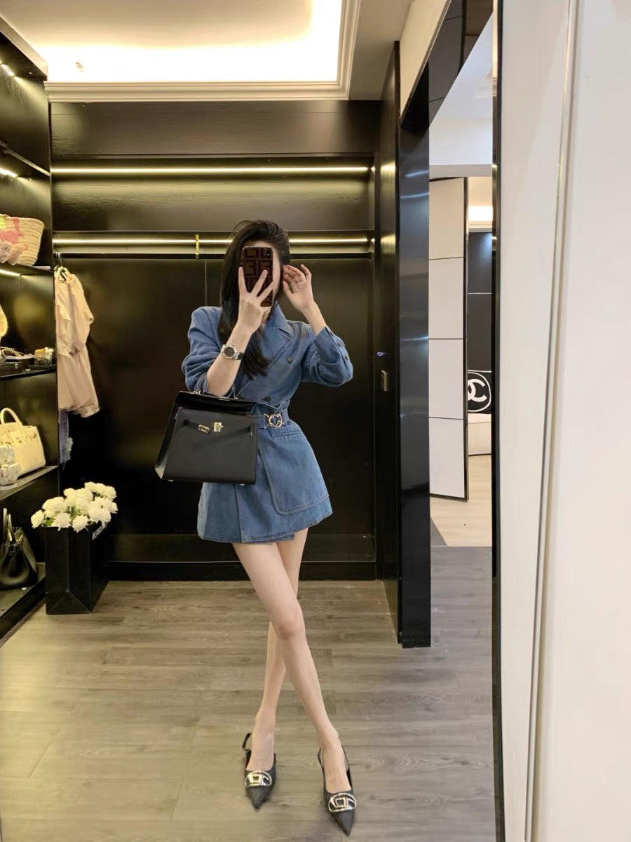 Denim dress women's summer 2023 new French style niche design waist slimming suit skirt