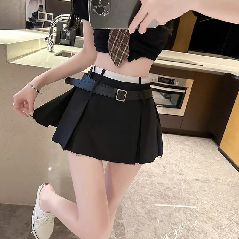 College style suit skirt female summer design sense niche high waist a-line bag hip hakama pure desire pleated skirt