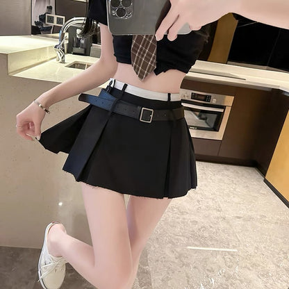 College style suit skirt female summer design sense niche high waist a-line bag hip hakama pure desire pleated skirt
