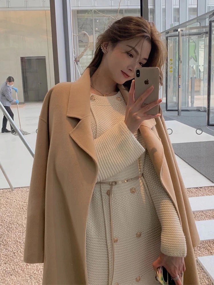 2023 New French High-Quality Long Skirt for Socialites Xiaoxiang Style with Bottoming Knitted Dress for Women Spring and Autumn