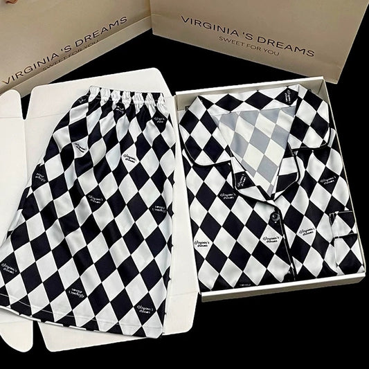 2024 new ice silk pajamas women's short-sleeved summer thin silk can be worn outside home clothes suit spring and summer