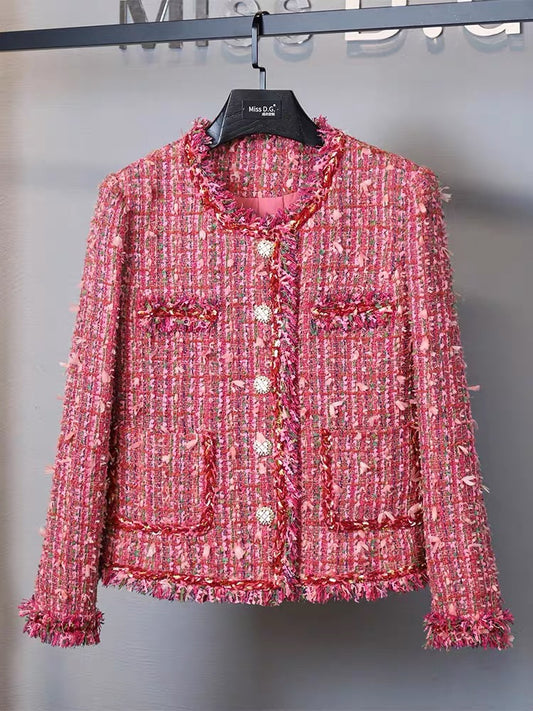 Miss DG temperament socialite small fragrant style short coat 2023 autumn and winter round neck small high-end short coat for women (S0681)