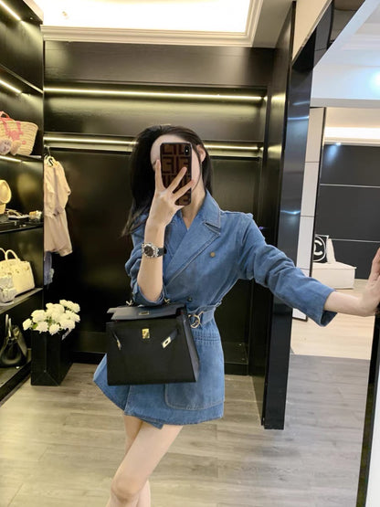 Denim dress women's summer 2023 new French style niche design waist slimming suit skirt
