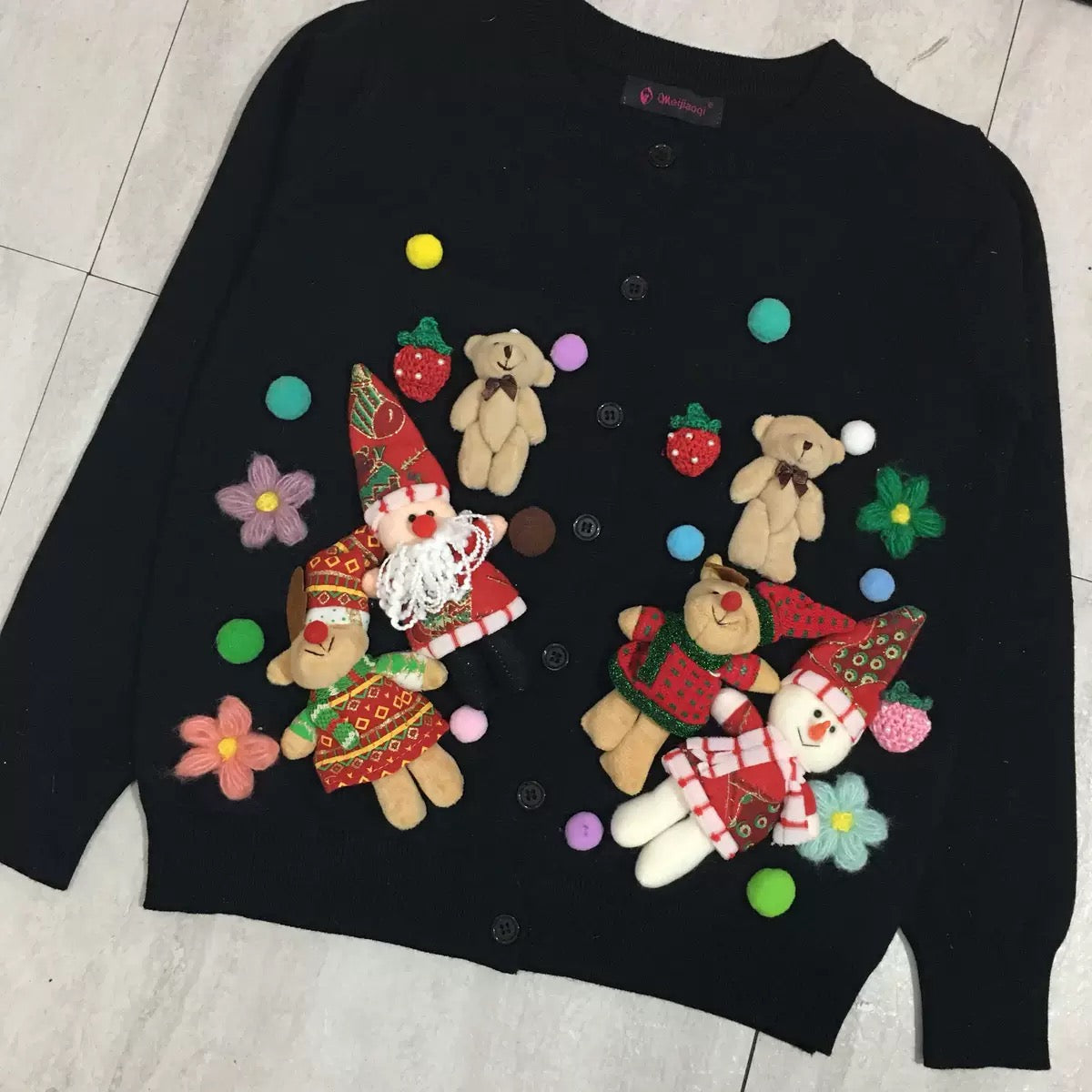 2021 Spring Three-dimensional Christmas Elk Doll Cute Knitted Sweater Cardigan Jacket Female Parent-child Clothing Mother-daughter Clothing