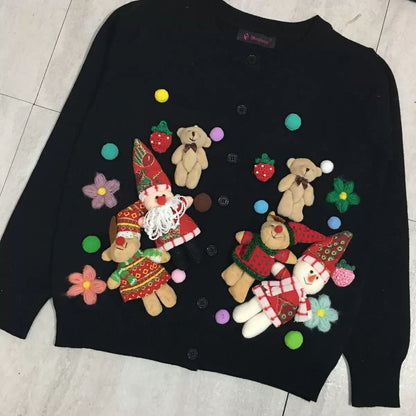 2021 Spring Three-dimensional Christmas Elk Doll Cute Knitted Sweater Cardigan Jacket Female Parent-child Clothing Mother-daughter Clothing