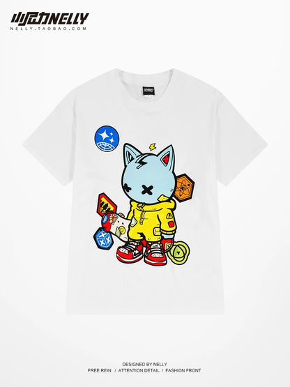 American hip-hop oversize cartoon print student half-sleeved spring and summer cute couple short-sleeved T-shirt trendy brand tee