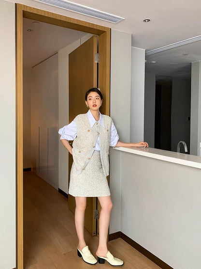 2023 early autumn new style Internet celebrity fashionable casual fashion small fragrant vest skirt two-piece suit for women (S9880)