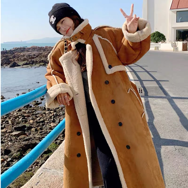 2023 new design niche cotton coat mid-length winter cotton coat fur integrated lamb wool thickened coat for women