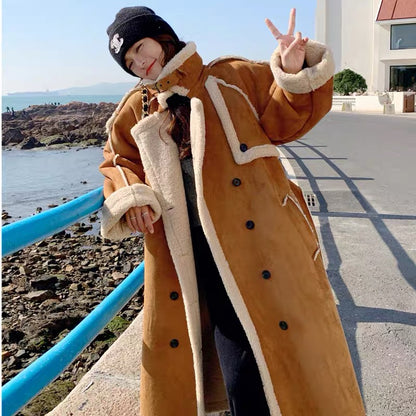 2023 new design niche cotton coat mid-length winter cotton coat fur integrated lamb wool thickened coat for women