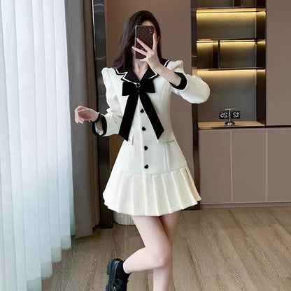 2023 new women's autumn French white dress for small people, a complete set of high-end outfits for women in autumn and winter