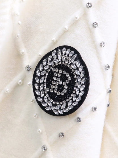 Heavy beading design sweater jacket for women autumn and winter 2023 new loose lazy style mid-length knitted cardigan