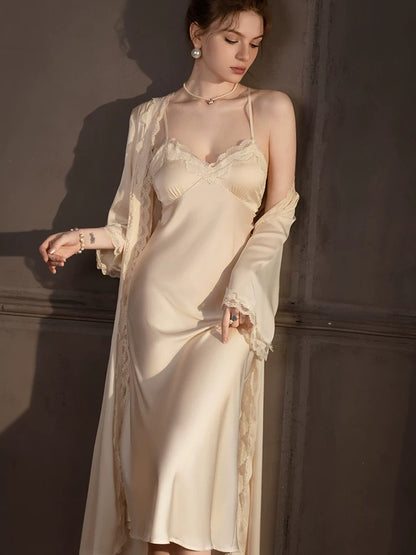 Forced to sell pajamas with breast pads, suspenders, nightgown, two-piece suit, sexy silk long mulberry silk pajamas for women