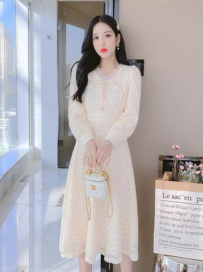 Lace dress with coat, women's autumn and winter waist-cinching inner skirt, winter style velvet thickened fairy long skirt (S3338)