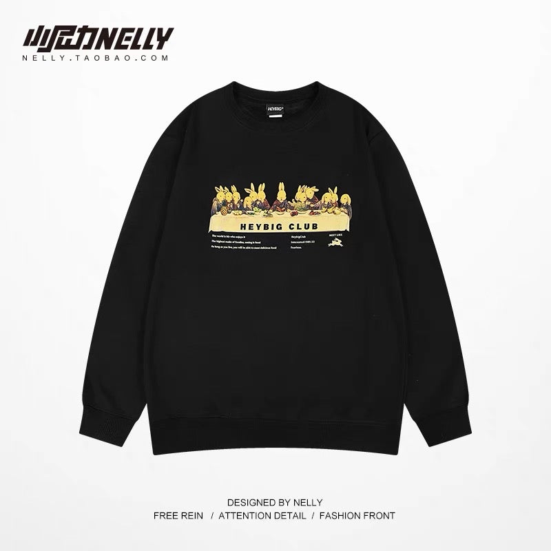 American vibe high street round neck pullover sweatshirt for men in autumn trendy brand retro hip-hop style loose and versatile velvet top