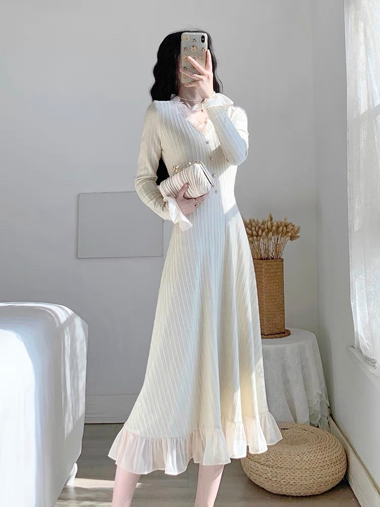 Nihuo Autumn Clothing 2023 New Women's Skirt Slim-fitting French Design Niche Retro Bottoming Knitted Dress