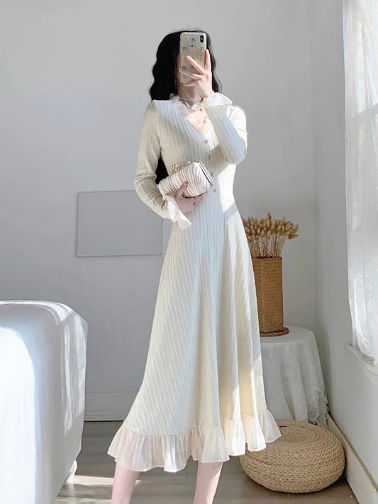 Nihuo Autumn Clothing 2023 New Women's Skirt Slim-fitting French Design Niche Retro Bottoming Knitted Dress