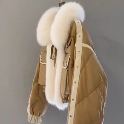 Parker Down Jacket Women's Short 2022 New Korean Version Niche Design White Duck Down Fashionable Western Jacket Winter