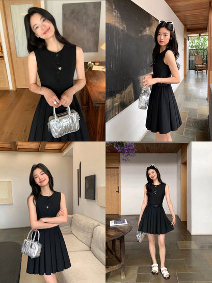 pusumede black halter dress female temperament loose large swing sleeveless off-shoulder French holiday style long dress