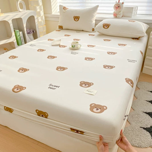 Cotton bed sheet single piece pure cotton bed cover dust cover summer children single mattress anti-slip protective cover three-piece set