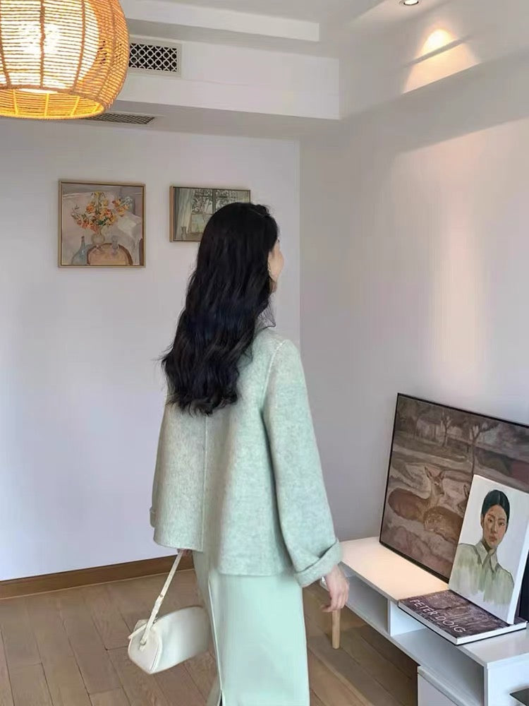 New Chinese-style buttoned jacket, top and skirt two-piece suit, autumn and winter retro national style outfit, complete set of high-end feel