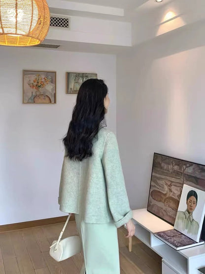 New Chinese-style buttoned jacket, top and skirt two-piece suit, autumn and winter retro national style outfit, complete set of high-end feel