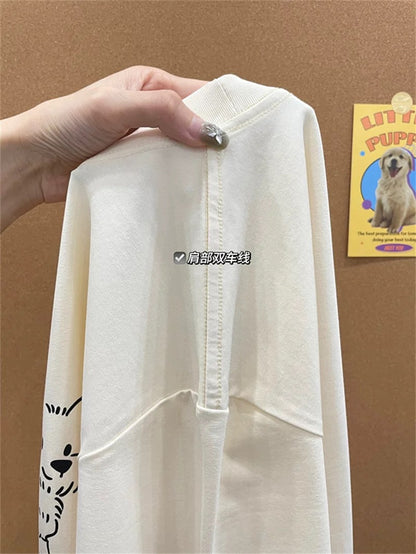 American style ins three bears printed cotton short-sleeved T-shirt men and women summer heavyweight all-match loose couple tops