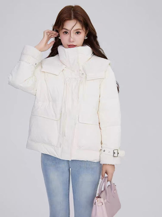Volstagg Short Stand Collar Down Jacket Women's Winter Lamb Wool Polar Fleece Design Navy Collar Thick Jacket