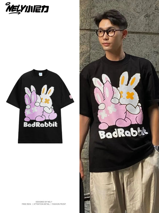 American cartoon cat print round neck short sleeve men and women summer 2025 couple pure cotton t-shirt half sleeve bottoming shirt trend