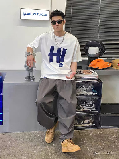 Xu Tailang letter short-sleeved t-shirt men's summer hot style tide brand trend men's heavy cotton white men's top