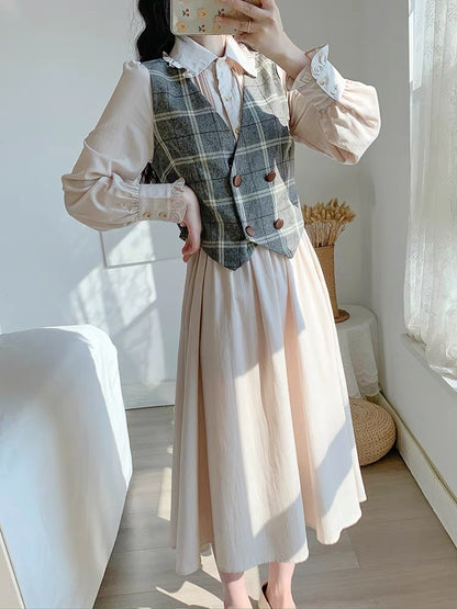 Autumn clothing 2023 new women's skirt temperament French retro small fragrance two-piece vest suit skirt dress