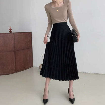 2022 new autumn and winter small a-line high-waist high-quality pleated autumn half-length mid-length skirt for women T3488