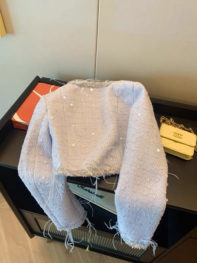 High-end heavy industry sequined feather short coat for women autumn and winter 2023 new style exquisite and super good-looking small fragrance top
