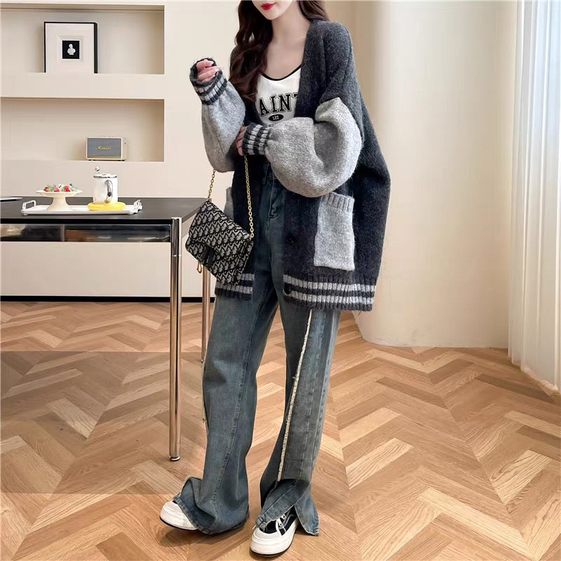Loose and lazy style knitted sweater cardigan for women 2023 new autumn fashionable and versatile Korean style knitted jacket (S0613)