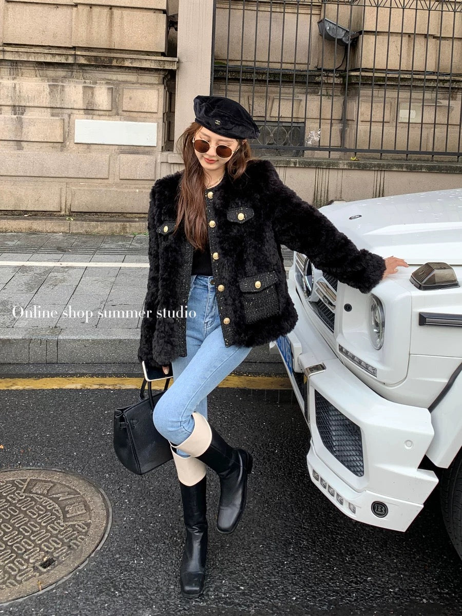 Summer home white small fragrance down jacket lamb wool thickened plush coat women's autumn and winter high-end top