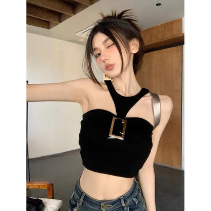 Sweet babes sexy pure desire hanging neck sleeveless top design niche tube top camisole female summer short outerwear