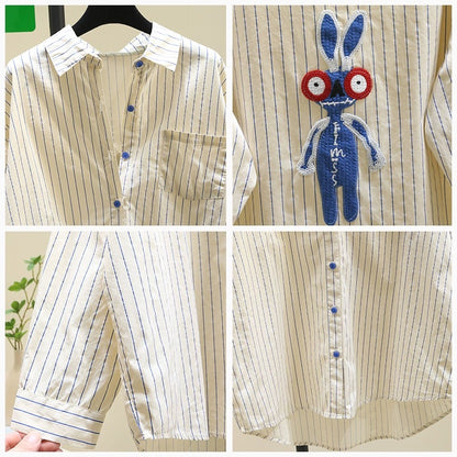 Design sense age-reducing blue striped shirt for women 2024 spring new style literary style loose casual shirt tops