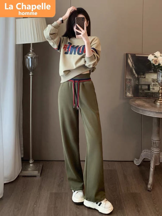 La Chapelle casual sports suit women's autumn 2023 new fashion velvet sweatshirt wide-leg pants two-piece set trendy