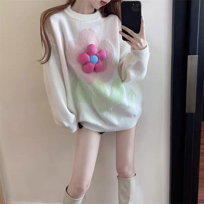 Breast fufu lazy sweater autumn and winter niche Korean style loose round neck design pullover sweater jacket sweatshirt for women