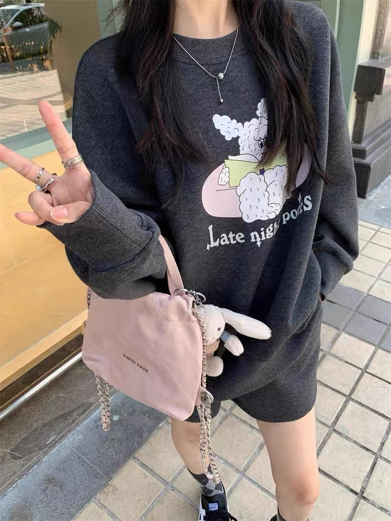 AHY sweatshirt suit for women 2023 early autumn new Korean version versatile casual lazy style street shorts two-piece set