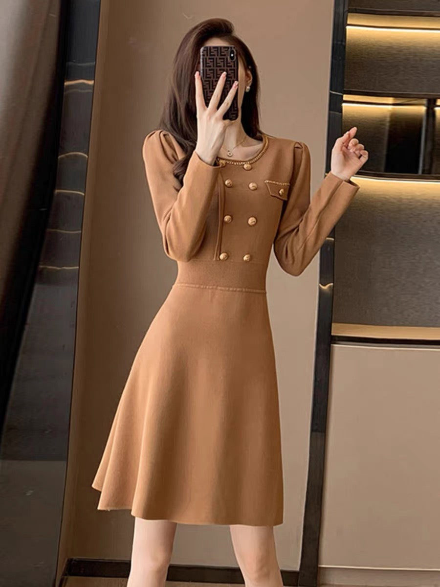 French style retro long-sleeved knitted dress for women 2023 autumn an –  Lee Nhi Boutique