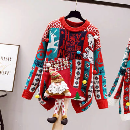 Red Sweater Women's Autumn and Winter Thickened Mid-Length 2023 New Jacket Chinese New Year Festive Year of the Rabbit Animal Year Fashion